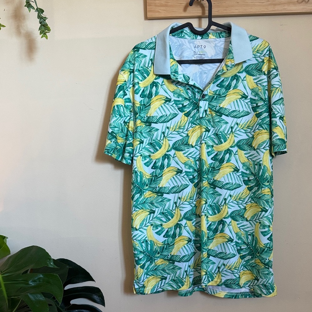 Apt. 9 Green and Yellow Leaf Print Polo Shirt